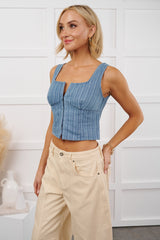 Just Killing Time Striped Denim Corset Top (Denim)