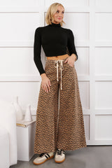 Alivia Drawstring Leopard NoaBoa Pants (Mocha/Black)