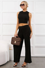 Sunday Slow-Down Textured Two-Piece Set (Black)