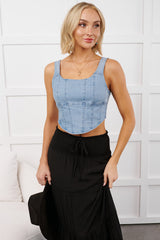That's Just Karma Denim Corset Top (Light Blue)
