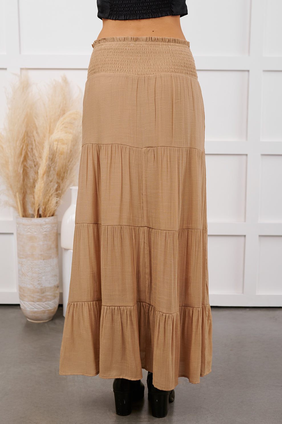 Ocean Serenade Tiered Maxi Skirt (Khaki)