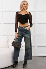 Whisper Of Romance Sweetheart Mesh Crop Top (Black)