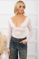 Holding You Responsible Mesh Contrast Bodysuit (White)