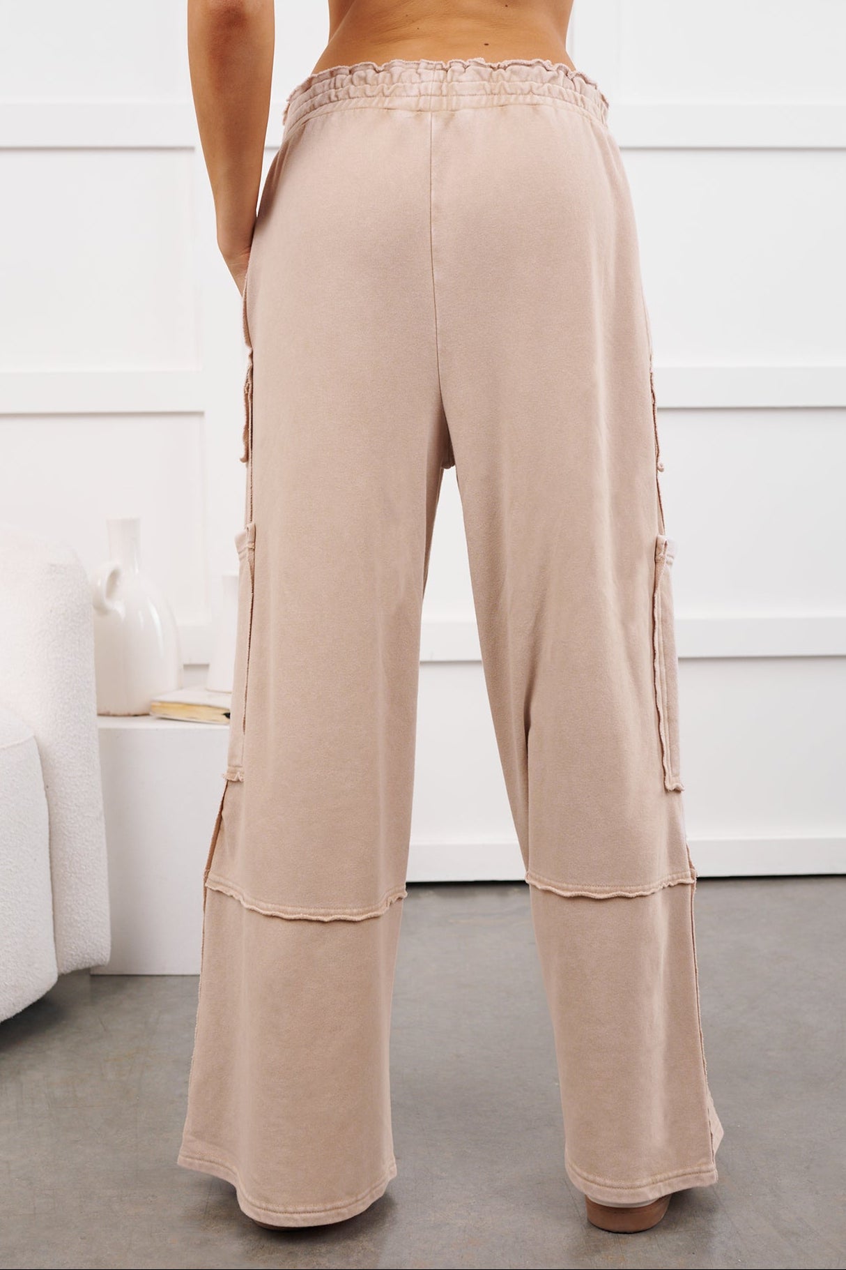 Mellow Hours Cargo Wide Leg Lounge Pants (Dark Taupe)