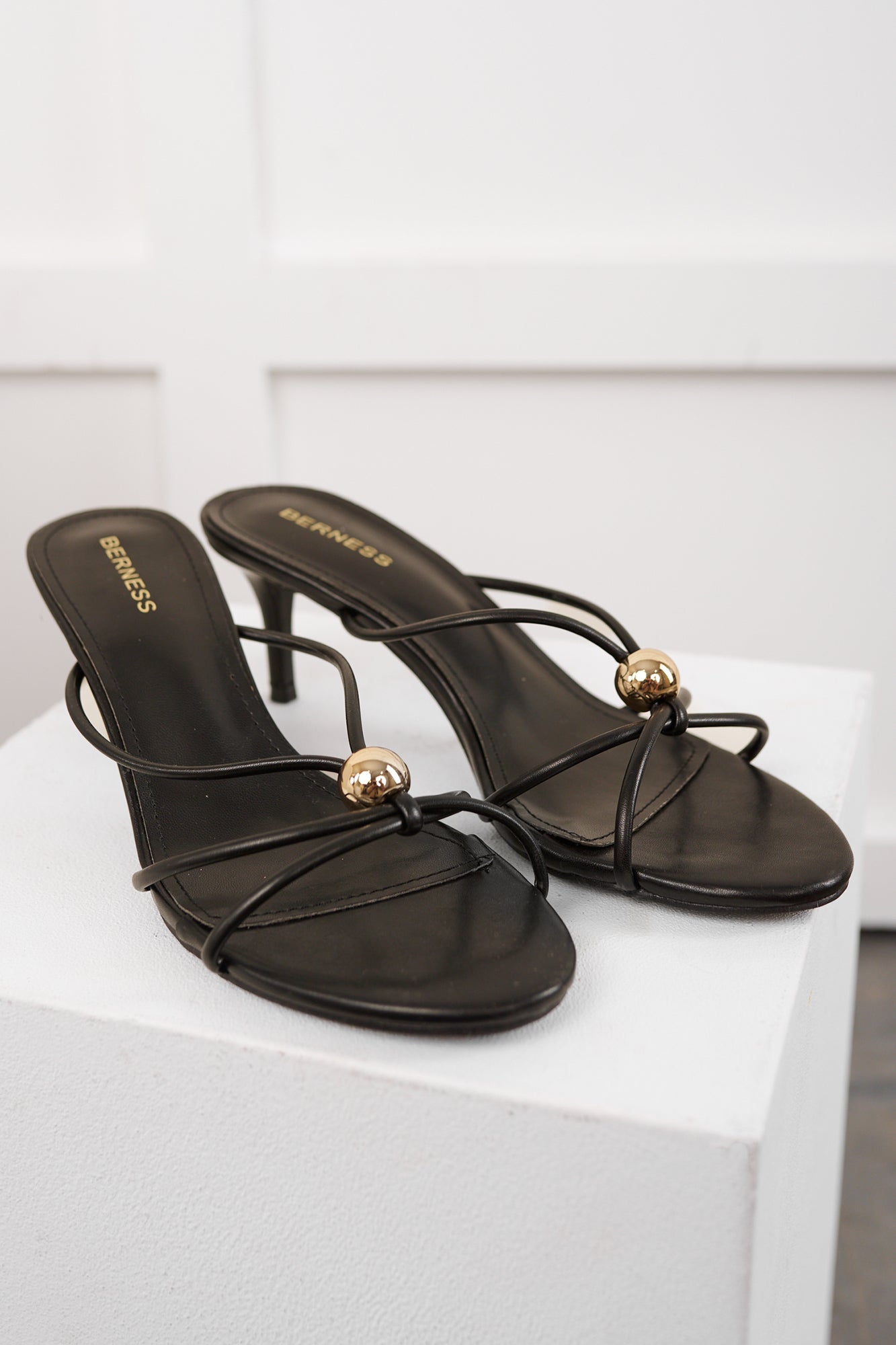 Luxe Behavior Bead Detail Strappy Heel (Black)