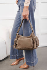 City Curfew Faux Leather Zipper Handbag (Grey)