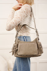 City Curfew Faux Leather Zipper Handbag (Grey)