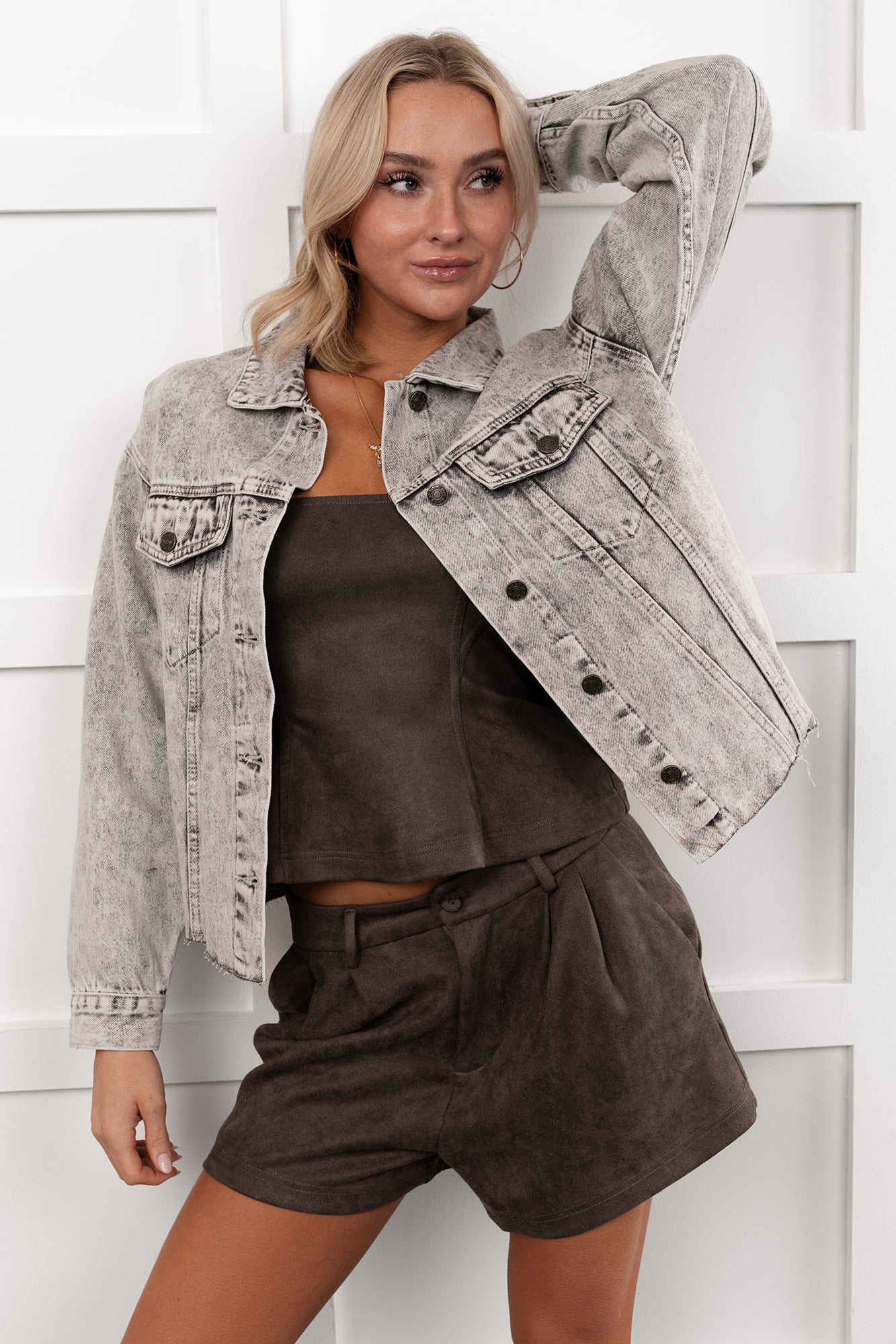 Always Enough Acid Wash Denim Jacket (Grey)