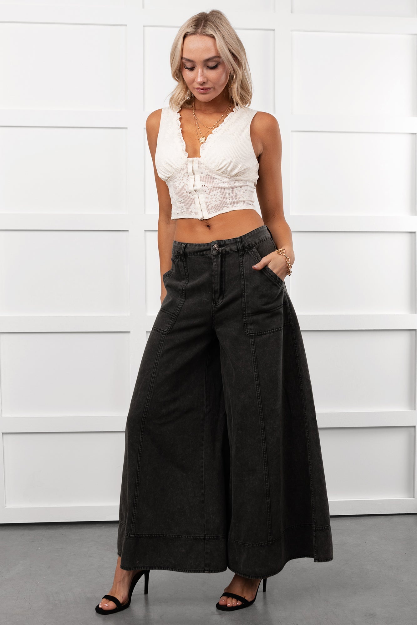Norris Ultra Wide Leg Mustard Seed Jeans (Charcoal)