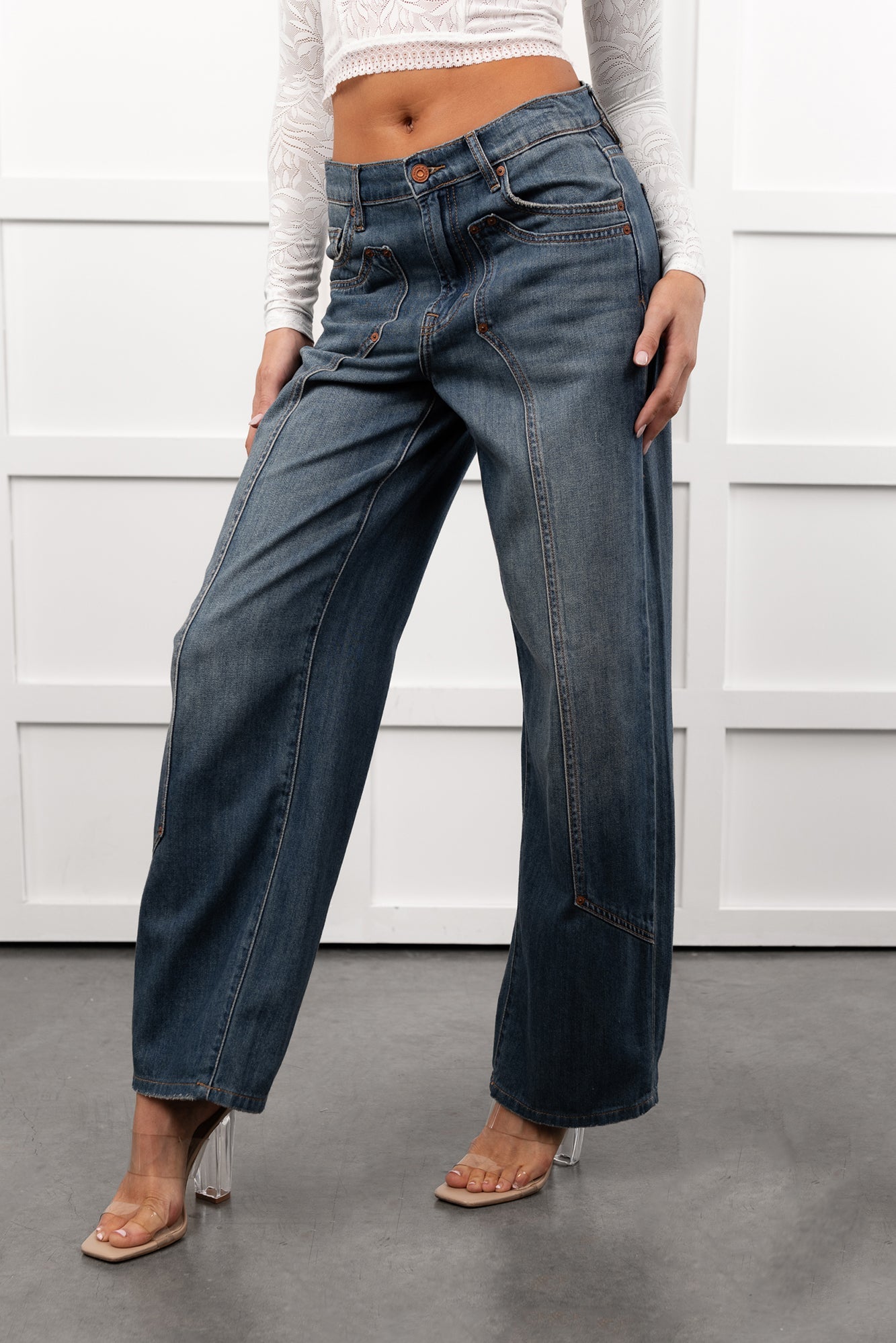 Elise Vintage Baggy Wide Leg Hidden Jeans (Medium)