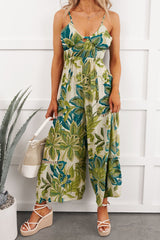 Island Flirt Open Back Floral Jumpsuit (Ivory/Green)