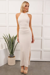 Refined Look Halter Crinkled Maxi Dress (Off-White)
