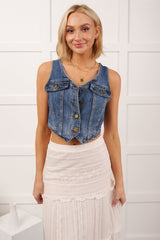 Downhome Darling Sleeveless Denim Vest (Blue Haze)
