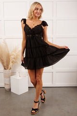 Gentle Nights Lace Sleeveless Mini Dress (Black)