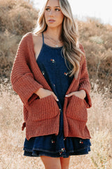 Quiet Times Cuffed Sleeve POL Cardigan (Brick)