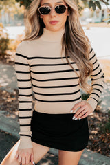 Blissful Rest Striped Mock Neck Sweater Top (Taupe/Black)