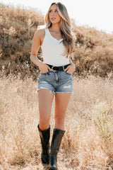 Daily Icon Notched Signature 8 Rib Knit Tank (Off White)