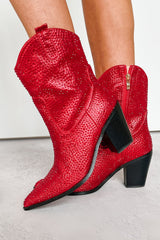 Slay Is My Middle Name Rhinestone Western Booties (Red)
