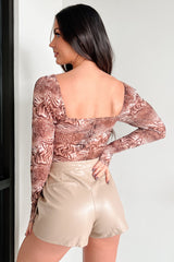 Wildly Attractive Hook Front Animal Print Bodysuit (Brown)