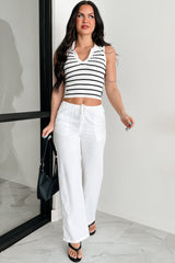 Simple But Stylish Sleeveless Striped Top (White)