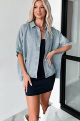 Tranquil Times Striped Oversized Button-Down Shirt (Navy)