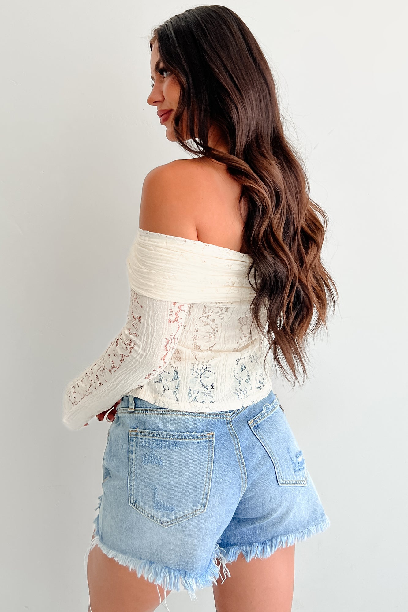 First Kiss Feelings Off Shoulder Lace Top (Ivory)