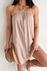 Breezy & Blooming Printed Halter Mini Dress (Rose)