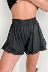 Silk & Spice Ruffle Hem High Rise Shorts (Black)