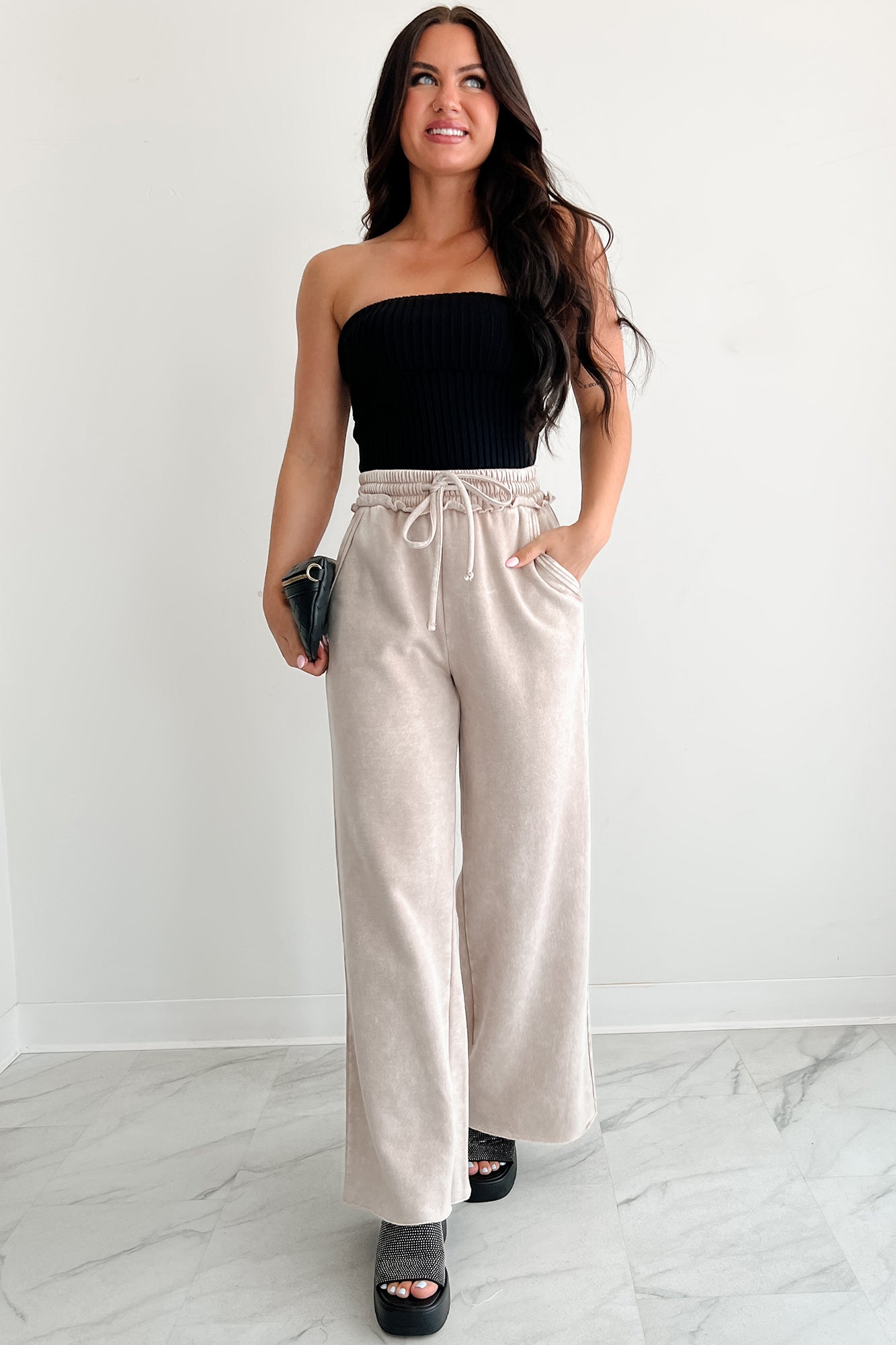 Cozy Corner Ribbed Strapless Fold Over Top (Black)