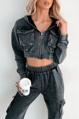 Talk Later Mineral Wash Hoodie & Sweatpants Set (Black)