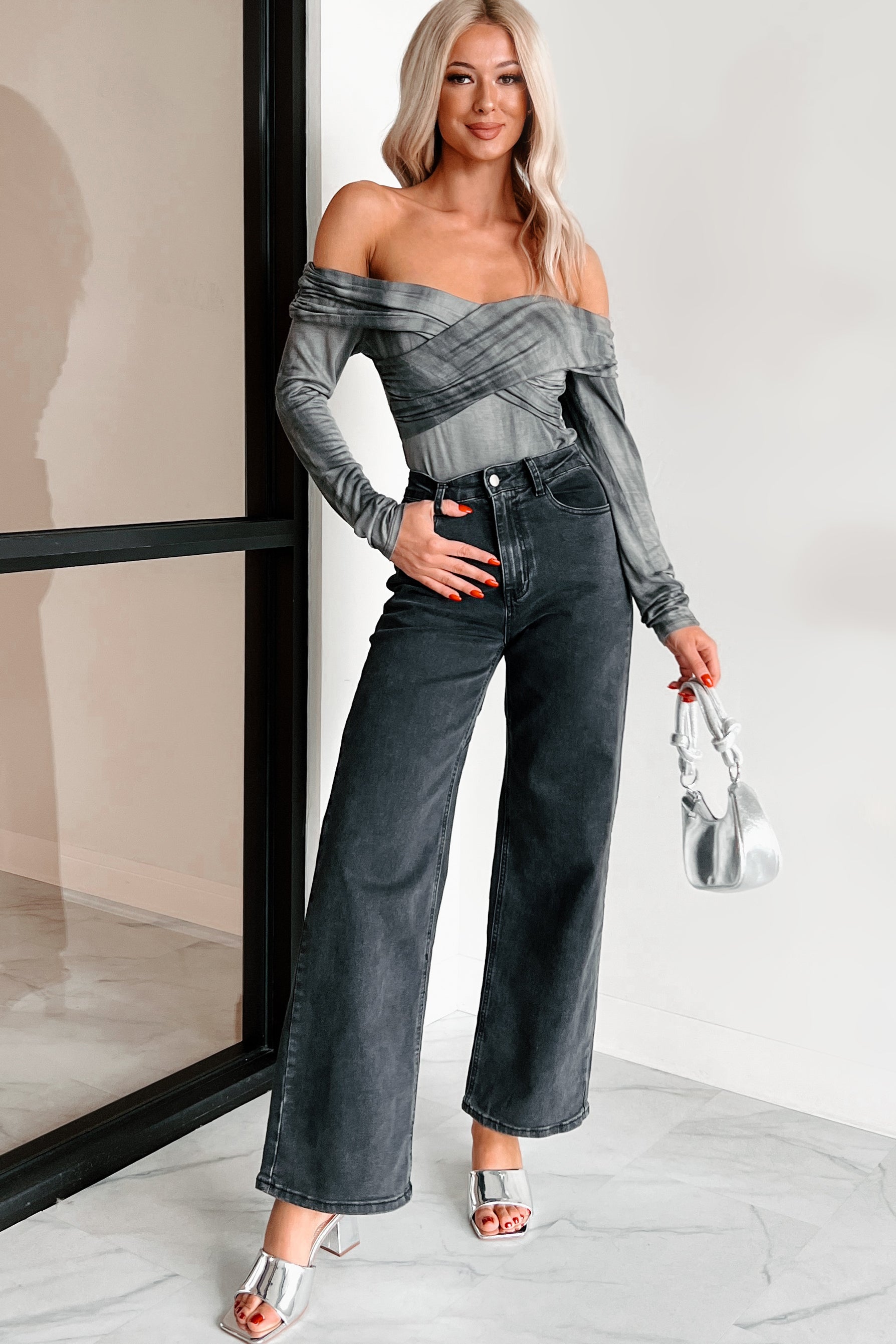 Kora Off The Shoulder Bodysuit (Black/Grey)