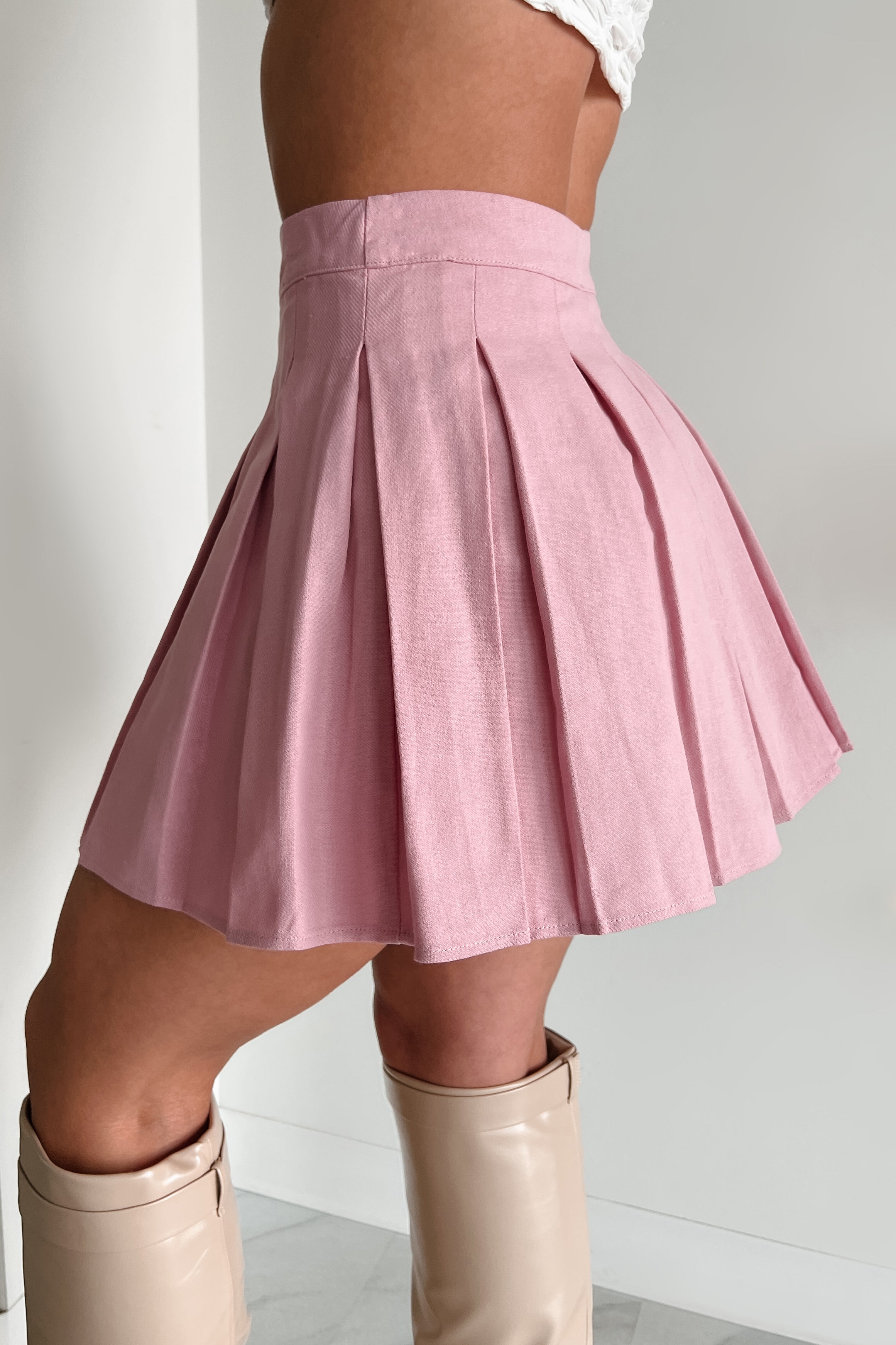 Waiting On Forever Pleated Mini Skirt (Pink)