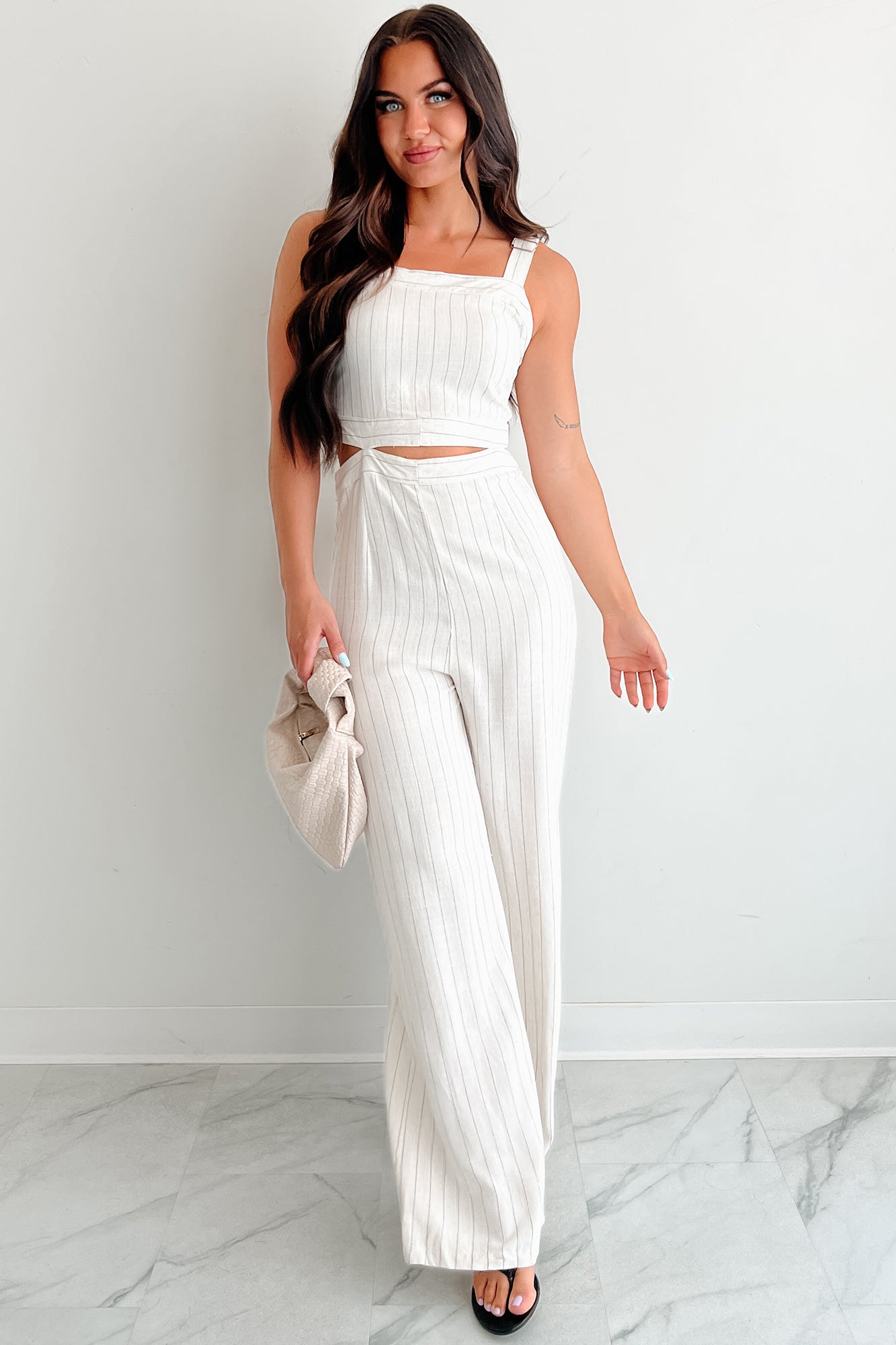 Days Like This Striped Cut-Out Jumpsuit (Oatmeal)