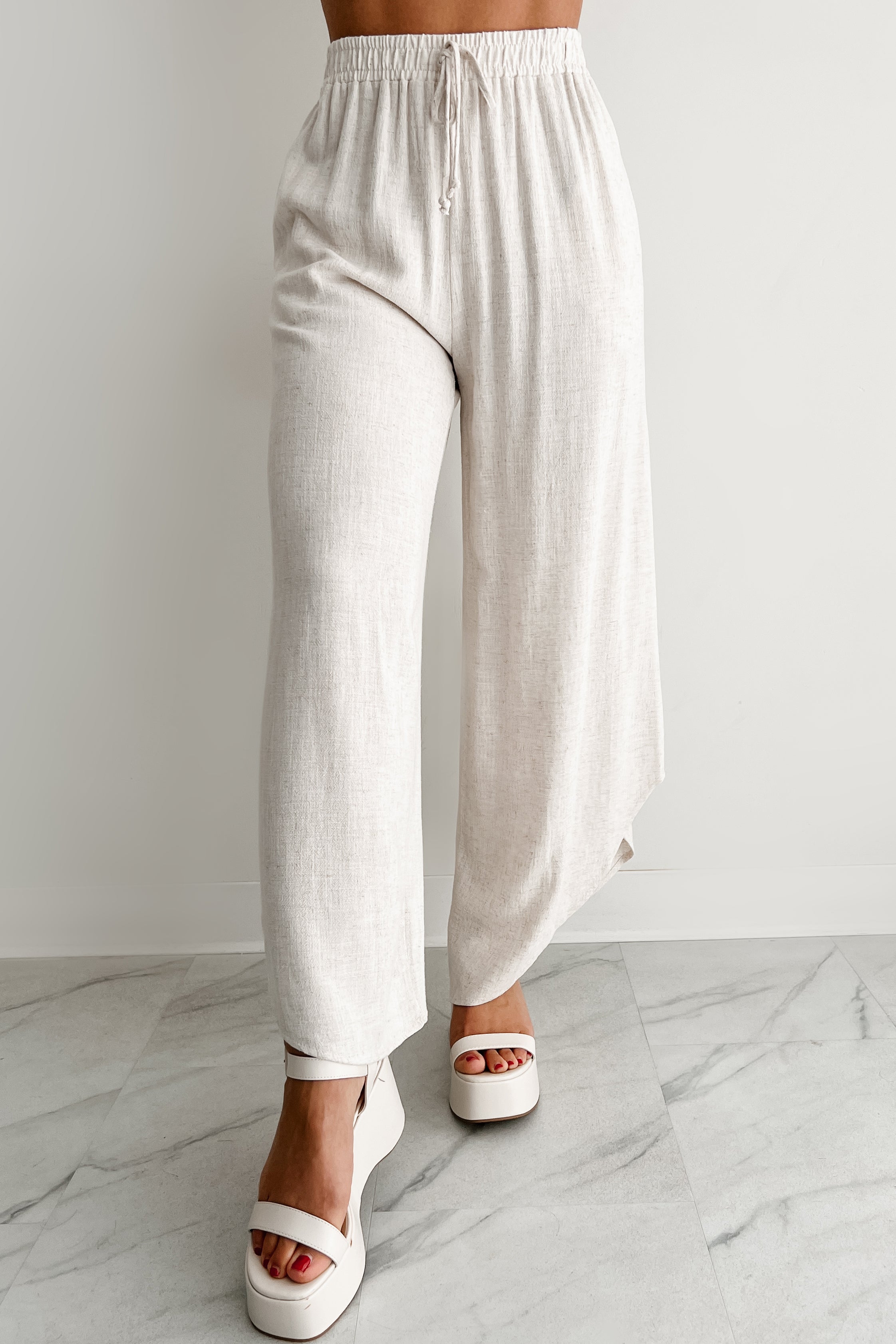 Breezy Hour High Rise Linen Pants (Oat)