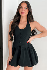 Grace Under Pressure Halter Bubble Hem Mini Dress (Black)