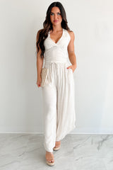 Champagne Sparkle Linen Halter Top (Oat)