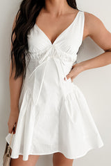 Glow From Within Fit & Flare V-Neck Mini Dress (White)