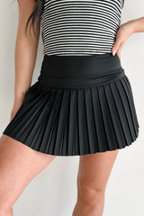 Play Like A Pro High Rise Pleated Tennis Skirt (Black)