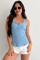 Relaxed Radiance Waffle Knit Tank Top (Blue)