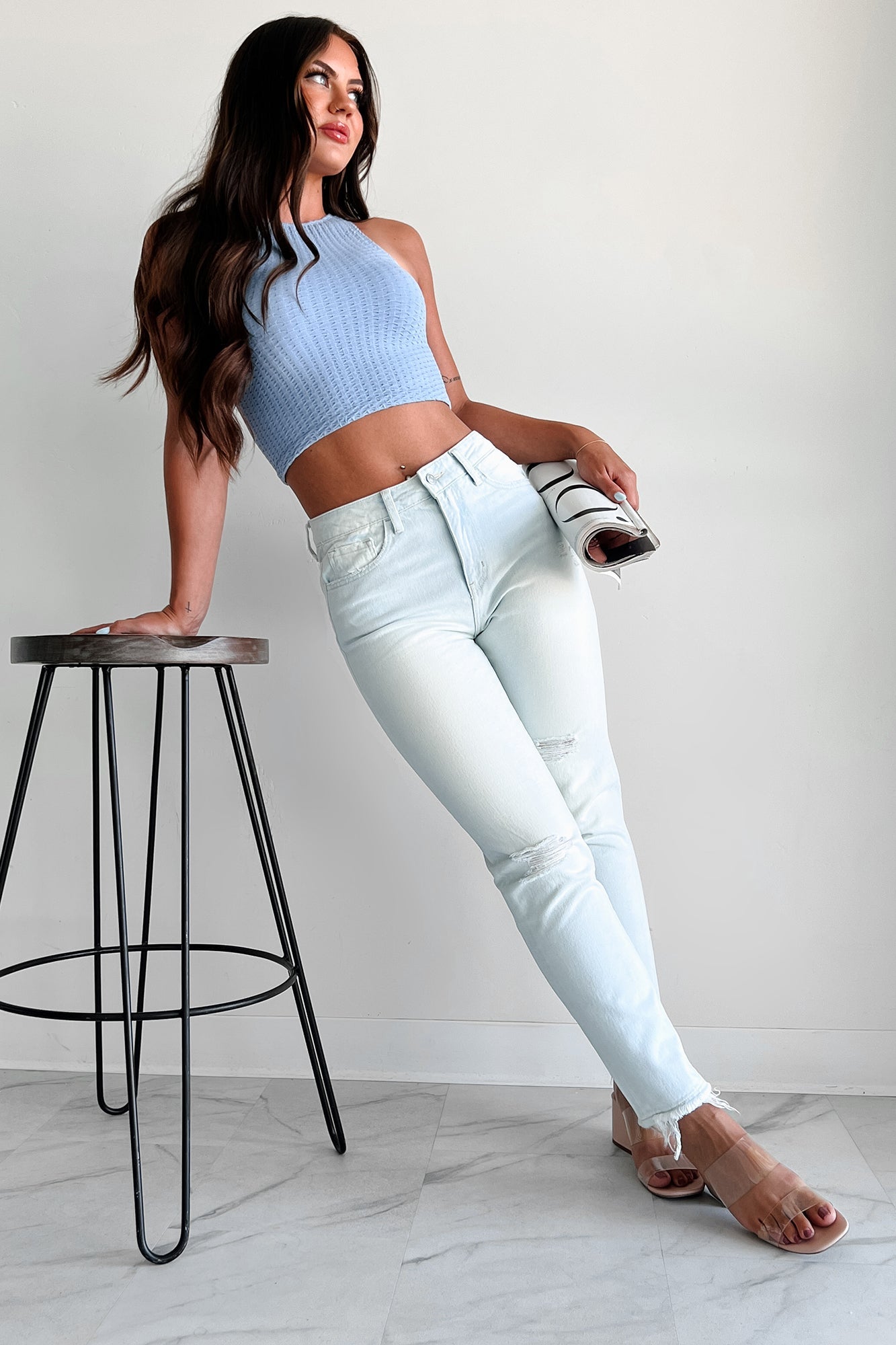Feeling Frazzled Textured Tank Top (Sky Blue)