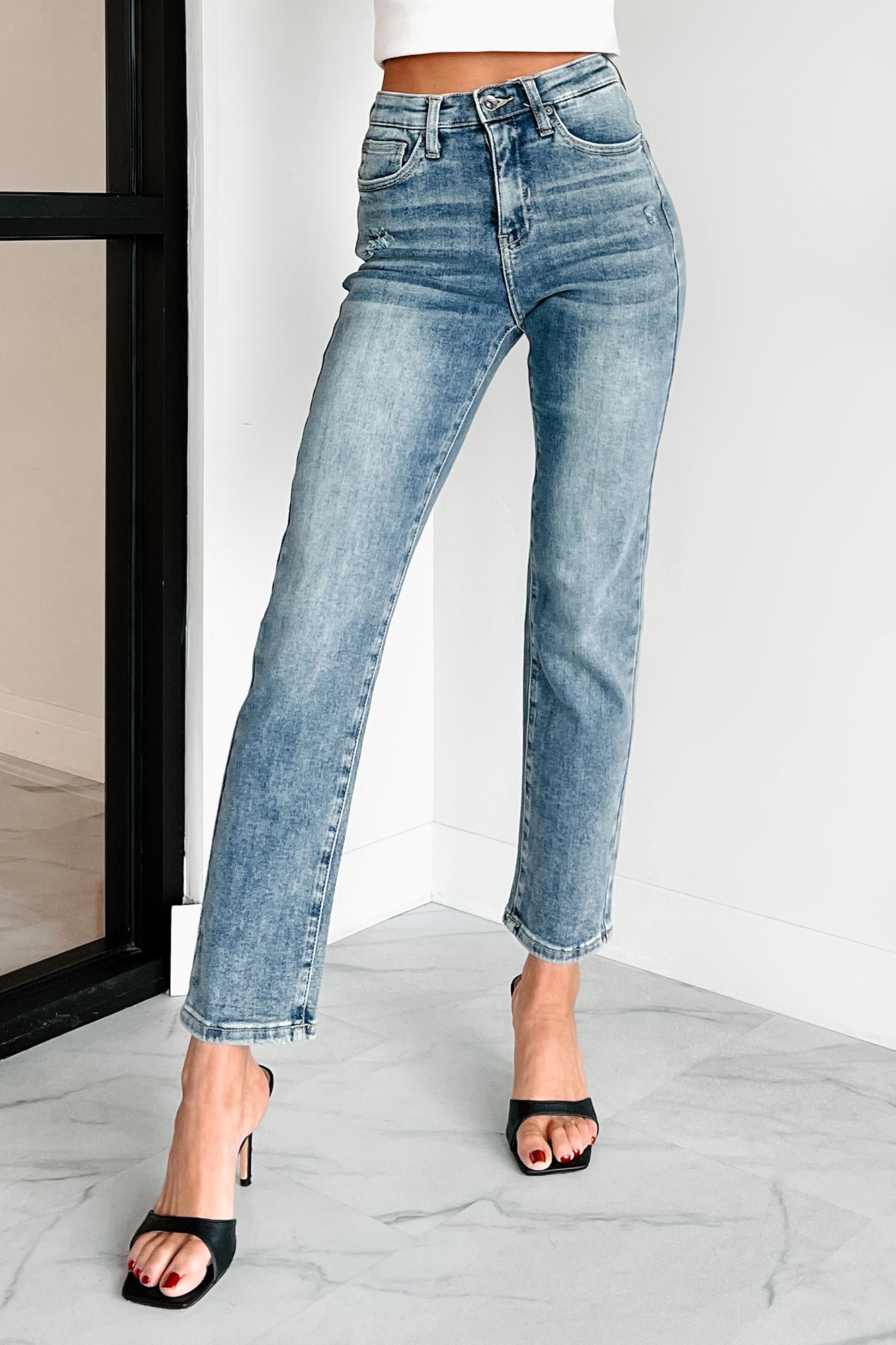 Edna Special A Tummy Control Slim Straight Jeans (Dark)