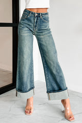 Aiden Special A High Rise Dirty Wash Wide Leg Jeans (Dark)