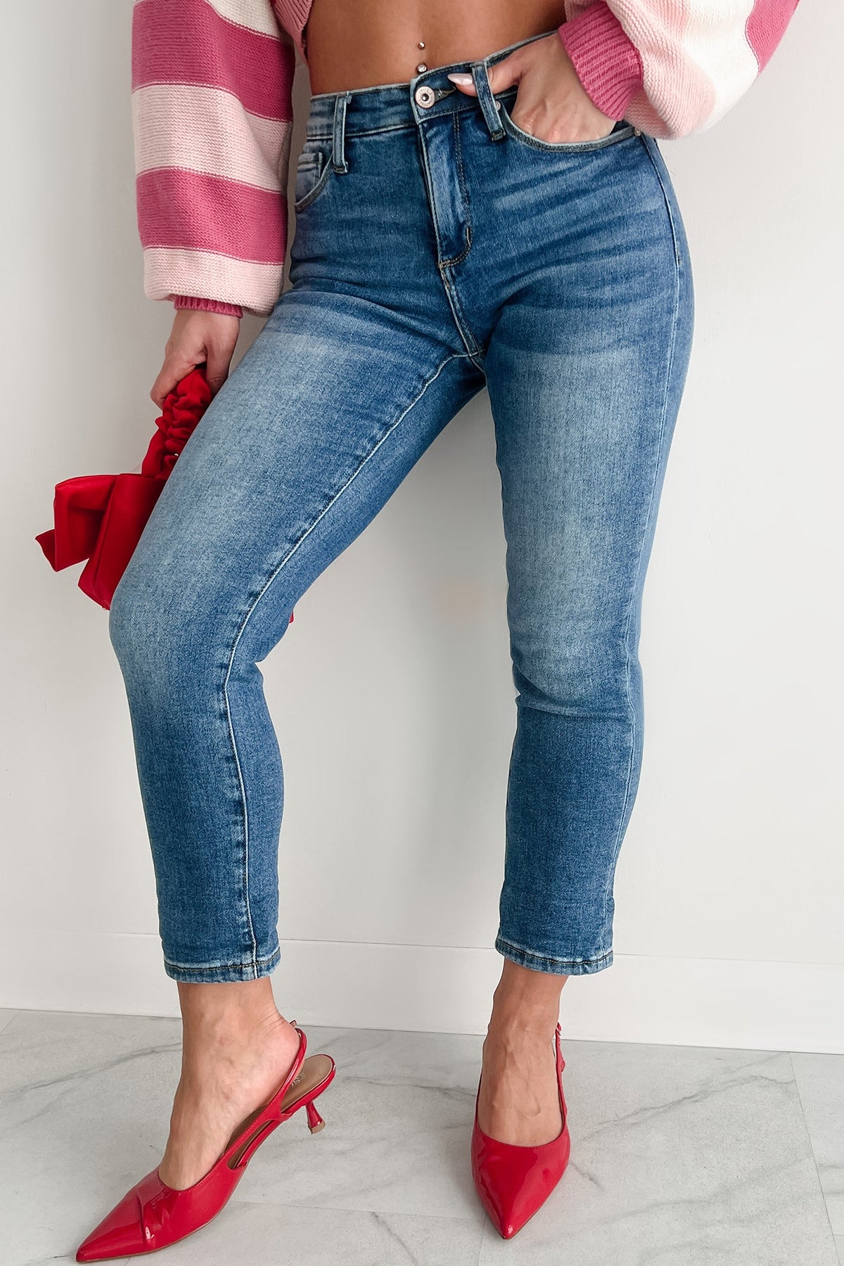 Ashley Mid Rise Tummy Control Special A Slim Boyfriend Jeans (Dark)