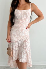 Refined Charm High Low Floral Jacquard Maxi Dress (Blush)