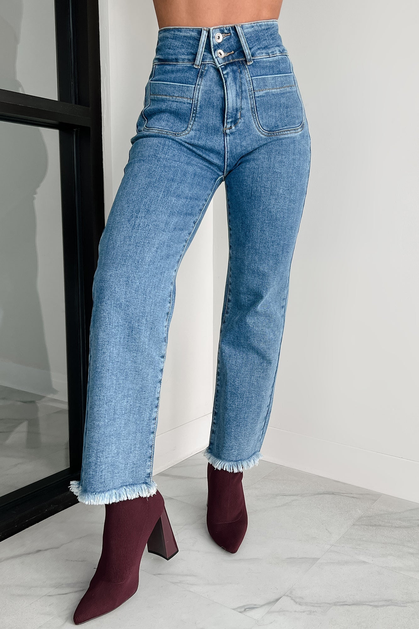 Harris High Rise Special A Frayed Hem Straight Leg Jeans (Medium)