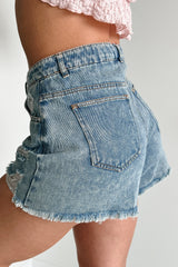 Avril High Rise Distressed Denim Shorts (Light Denim)
