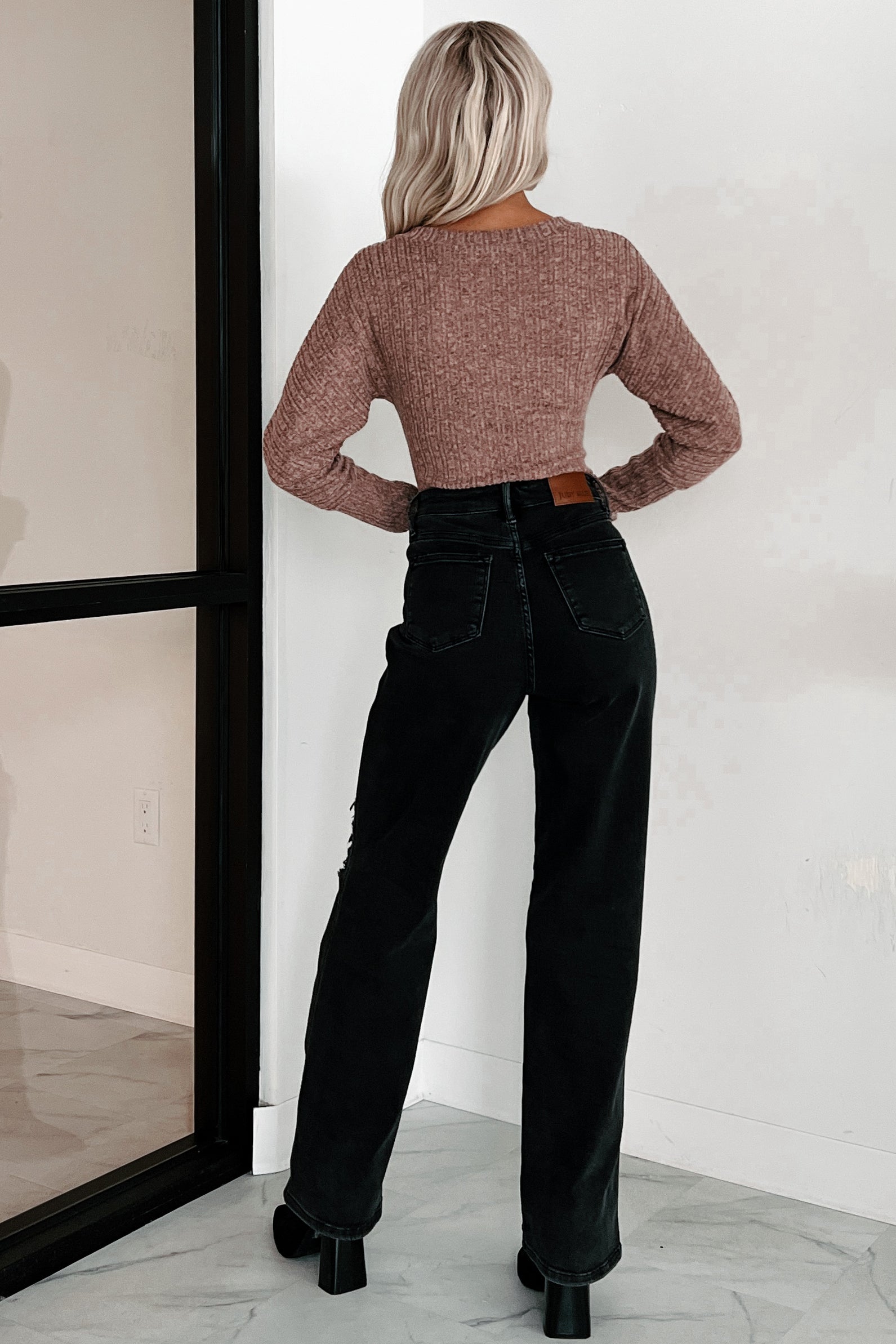 Kaelin Long Sleeve Surplice Bodysuit (Dusty Pink)
