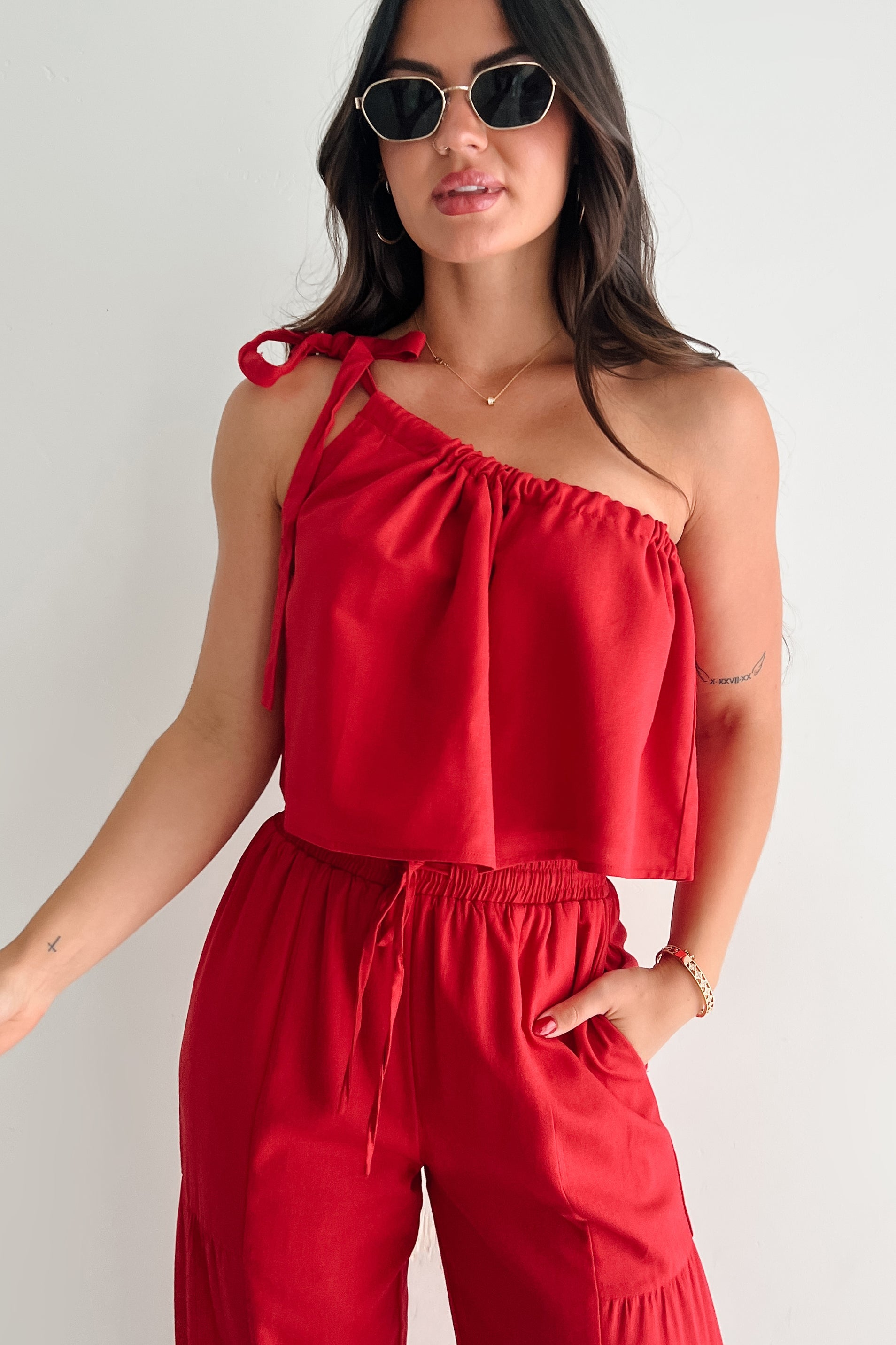 Too Saucy One Shoulder Top (Red)