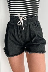 Full Throttle Denim Elastic Waist Shorts (Black)