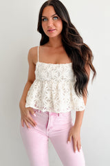 Modern Icon Textured Floral Babydoll Tank (Cream)